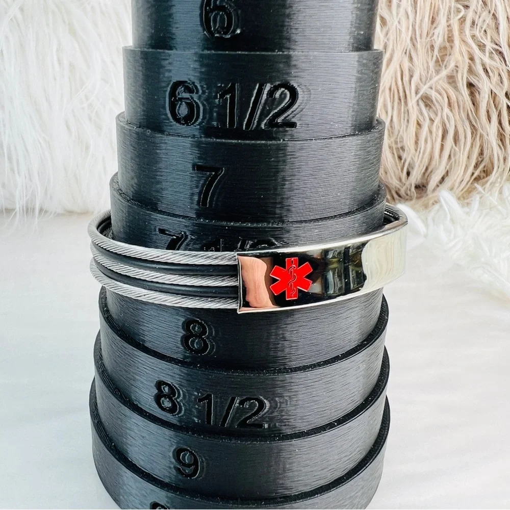 Stainless Steel Silvertone Black Unisex Medical Alert ID Bracelet